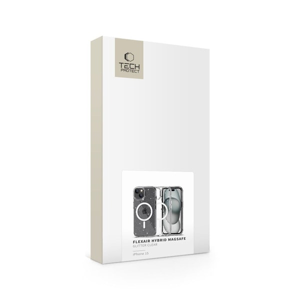 Tech-Protect FlexAir Hybrid MagSafe iPhone 15 Case - Clear Glitter